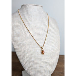 Vintage Swarvoski amber pendant gold toned necklace 18"